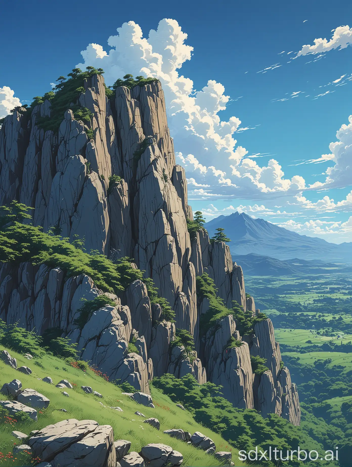 Rocky-Cliff-Overlooking-Mountainous-Landscape-in-Ghibli-Anime-Style