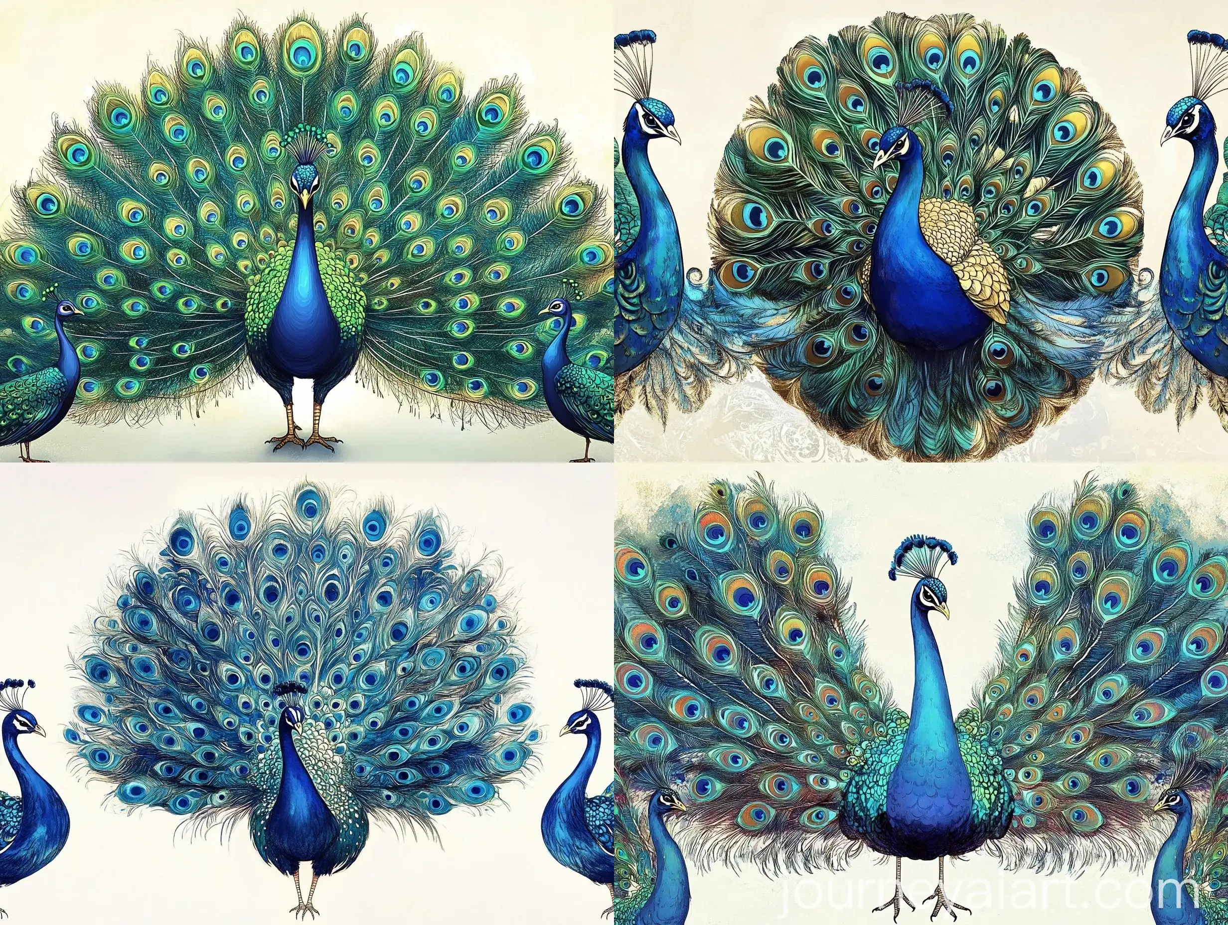 Illustration-Print-of-SemiCircle-Peacock-with-Simplified-Details