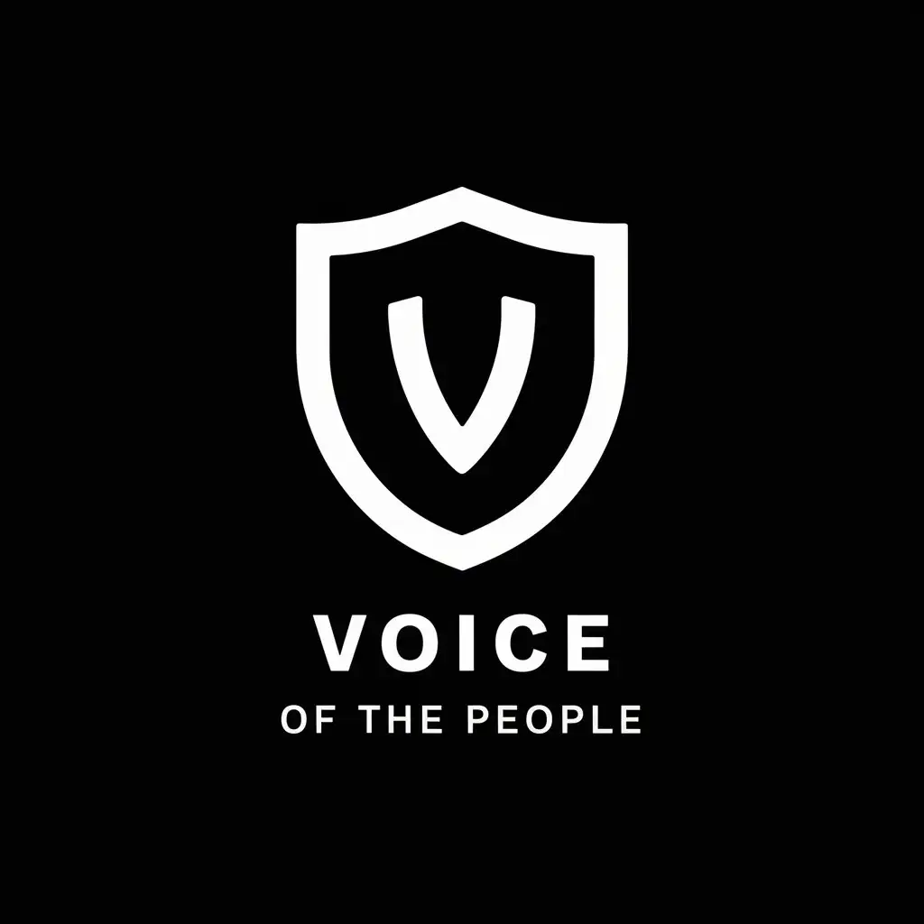 LOGO-Design-for-Voice-of-the-People-White-Shield-on-Black-Background