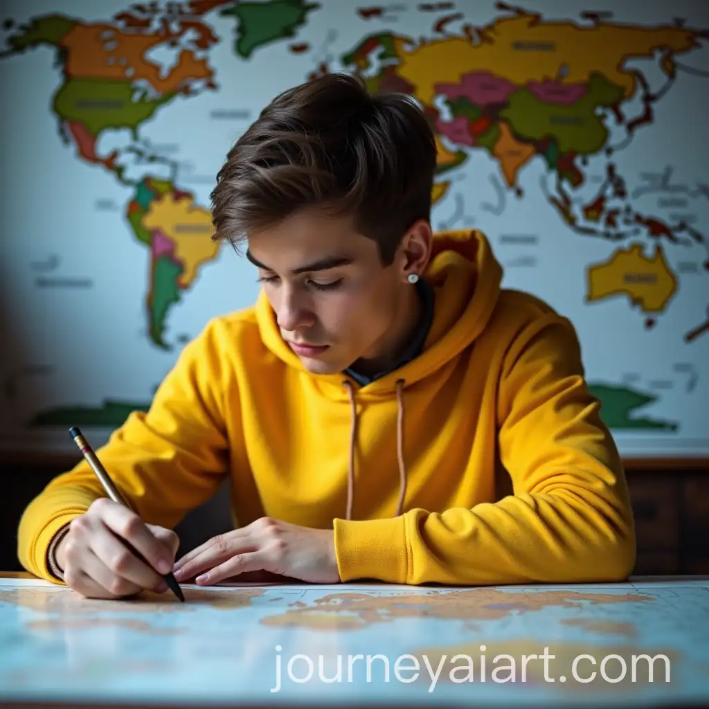 Young-Man-Planning-with-Global-Maps-in-Intense-Study-Session