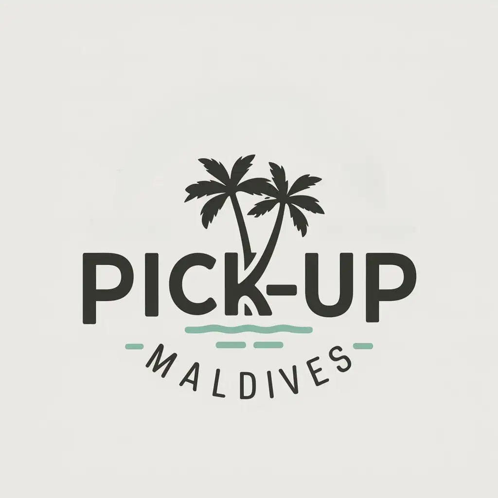 a vector logo design,with the text "PickupMaldives", main symbol:an organization involved in selling tours and excursions with the possibility of booking guest houses on the island of Toddu in Maldives,Moderate,clear background