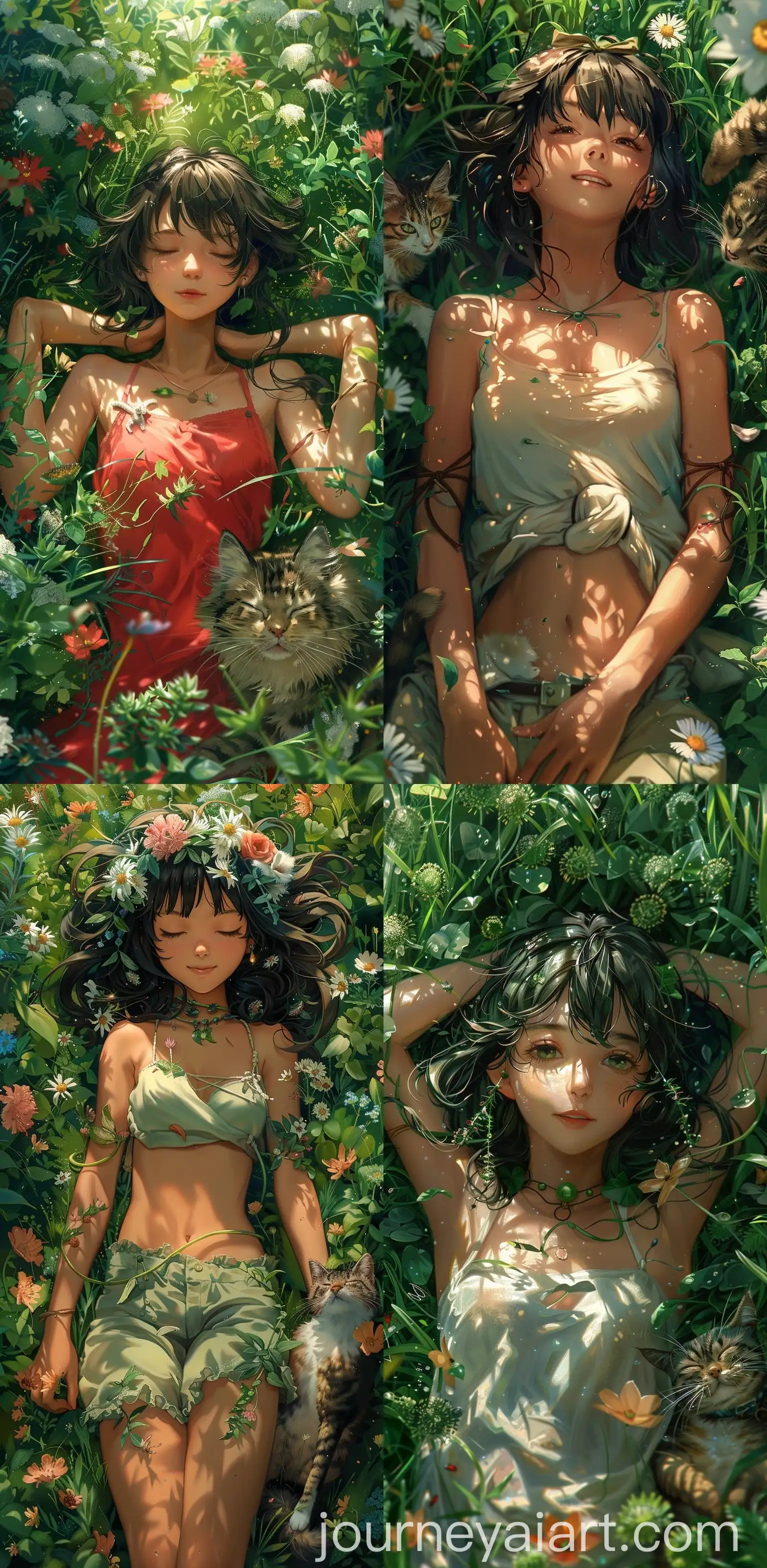 Anime-Girl-Resting-in-Meadow-with-Sleeping-Cat-Ghibli-Style
