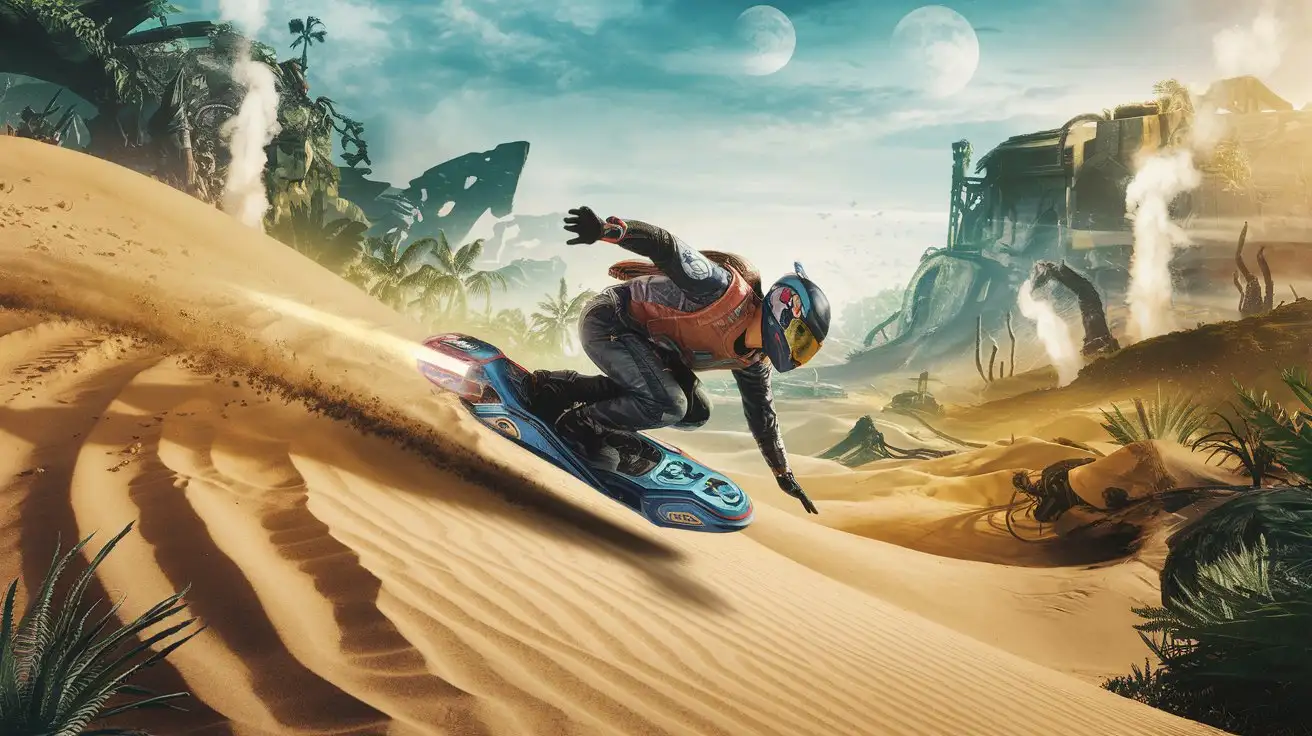 SciFi Hoverboard Racing on Alien Dunes Futuristic Adventure