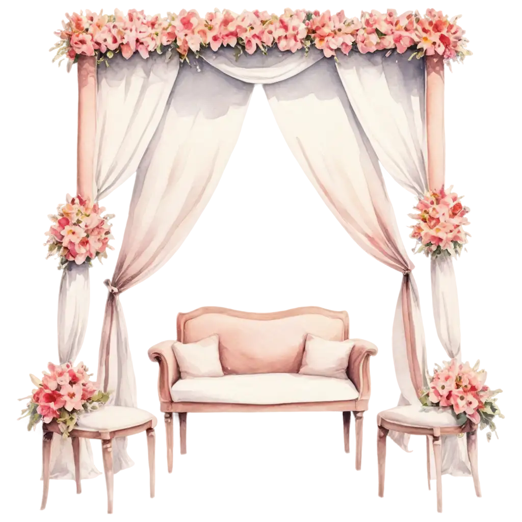 Vector-Watercolour-PNG-of-Floral-Wedding-Mandap-with-Chairs-3D-Square-Design