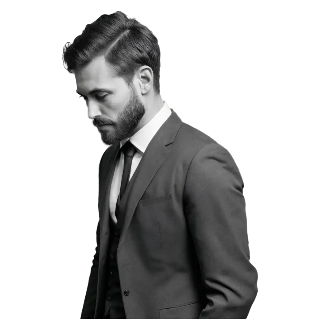 Black-and-White-PNG-Image-of-a-Man-with-a-WellGroomed-Beard-and-Hairstyle