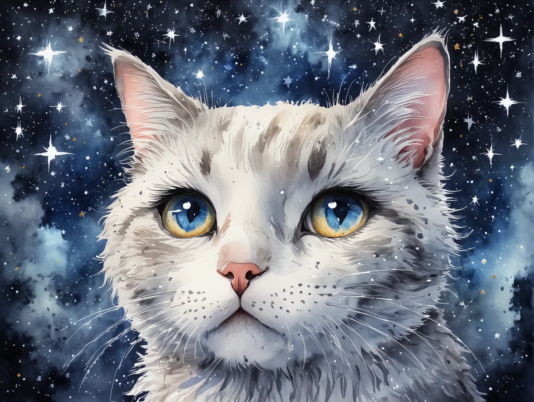 Detailed-Watercolor-Sketch-of-Kitty-Eyes-on-a-Starry-Background