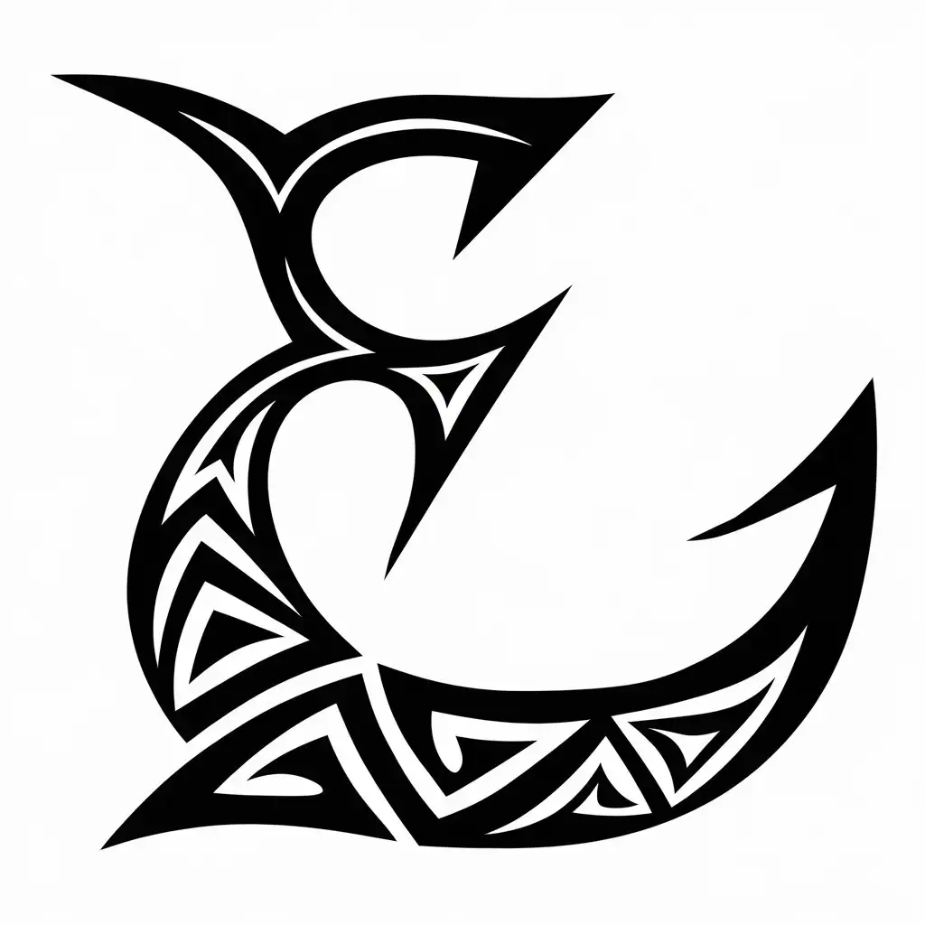 Polynesian-Tribal-Letter-E-and-G-in-Hei-Matau-Style