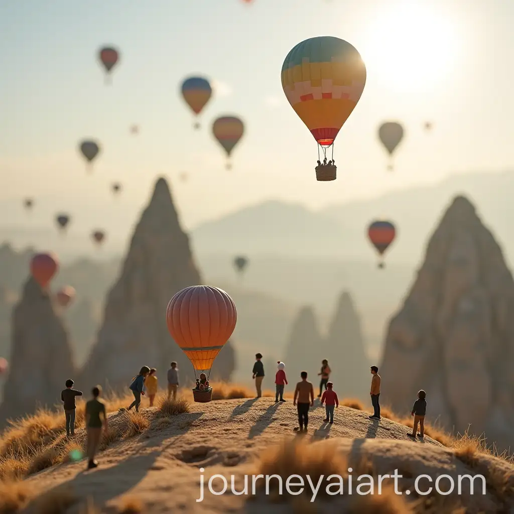 Miniature-Figures-Lifting-Hot-Air-Balloons-Over-Fairy-Chimney-Rock-Formations
