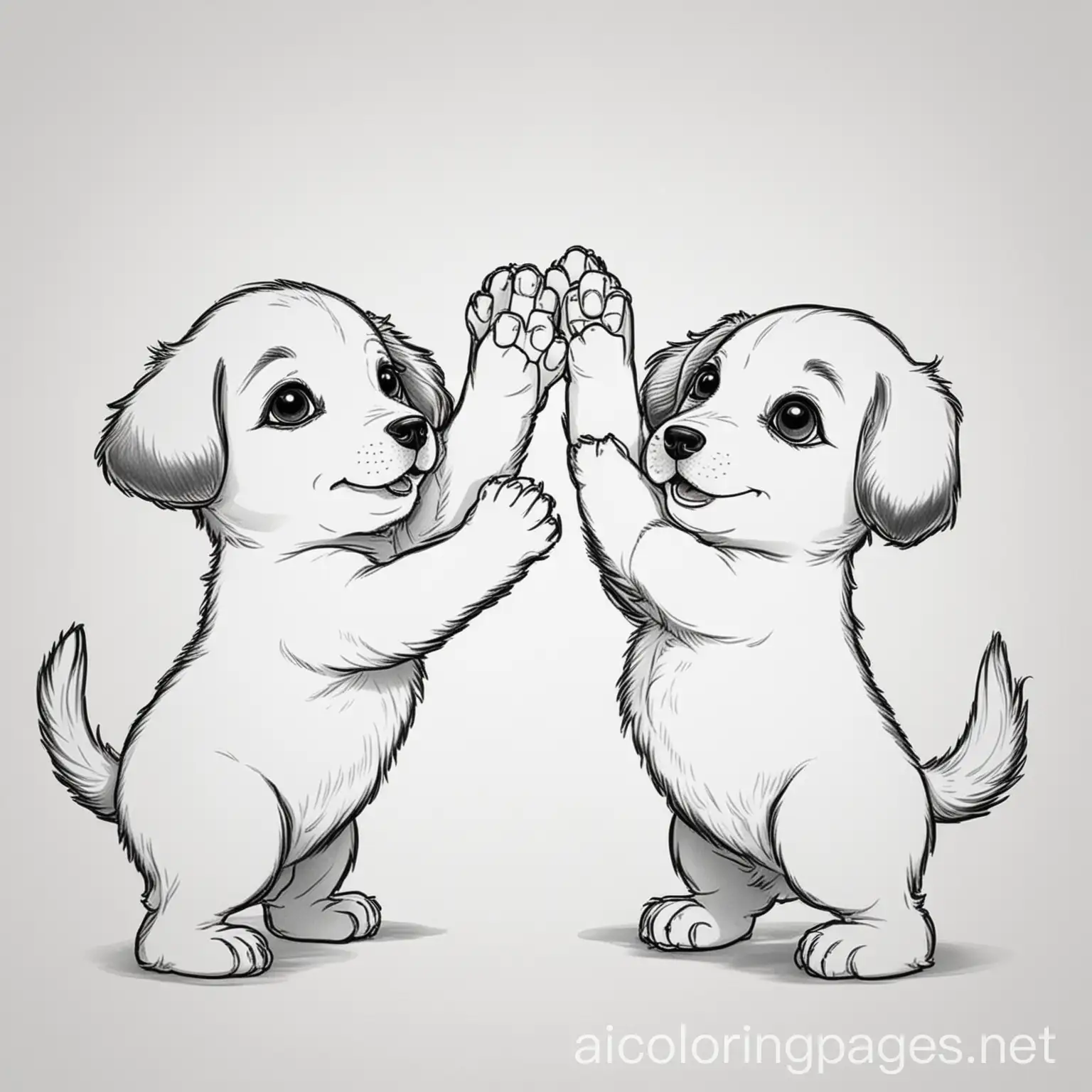 Two-Puppies-Giving-High-Five-Coloring-Page