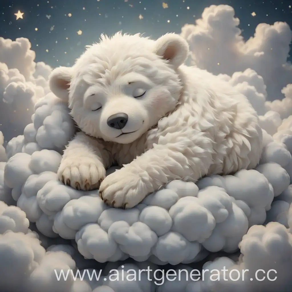 Little-White-Bear-Sleeping-on-Cloud-Bedding-with-Stars