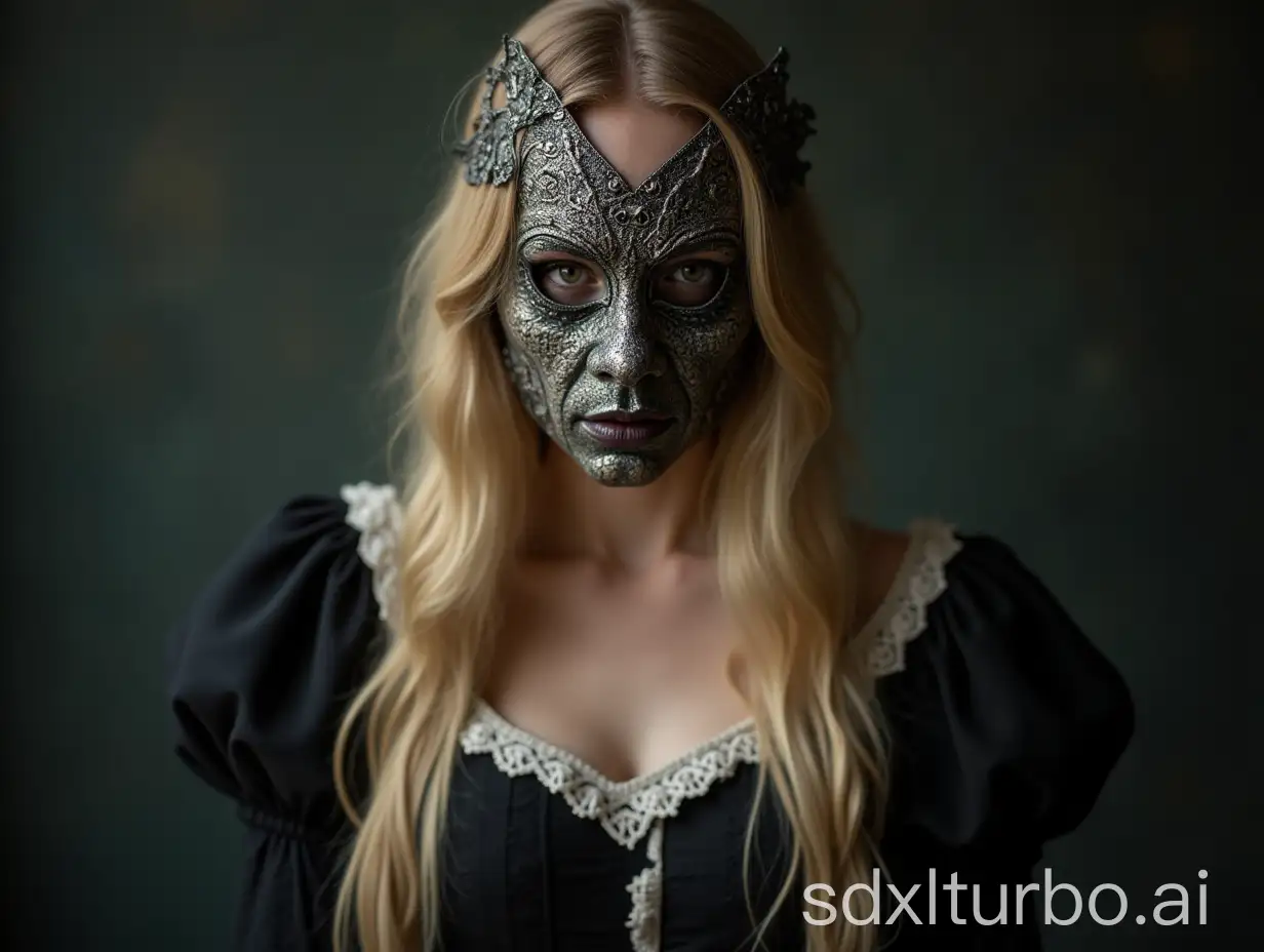 Young-Woman-in-Horror-with-Carnival-Mask