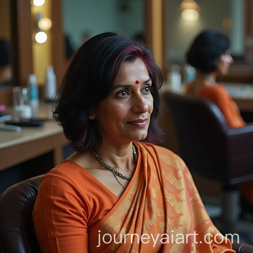 South-Indian-Woman-Getting-Bob-Haircut-in-Traditional-Saree
