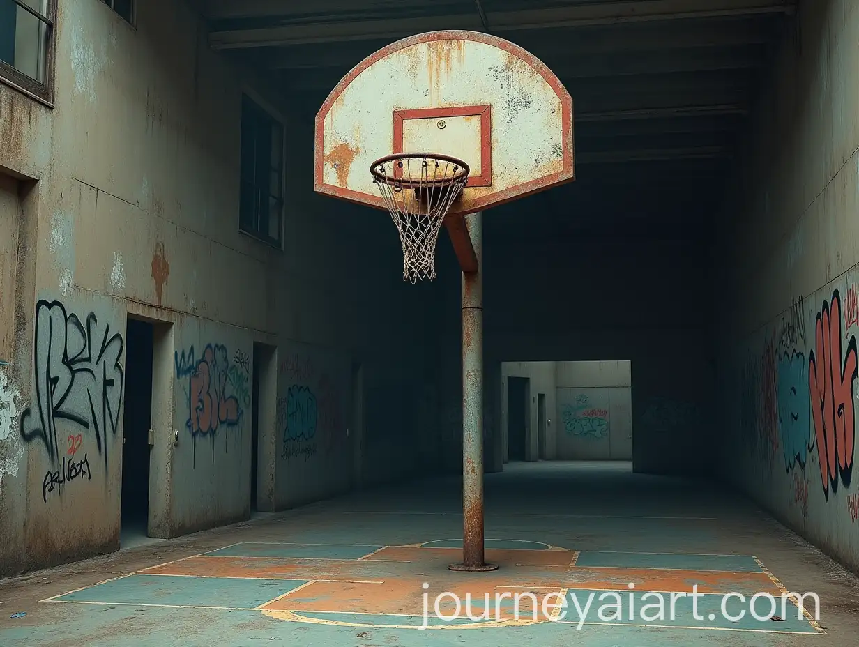 Gritty-Urban-Basketball-Hoop-in-an-Abandoned-Setting