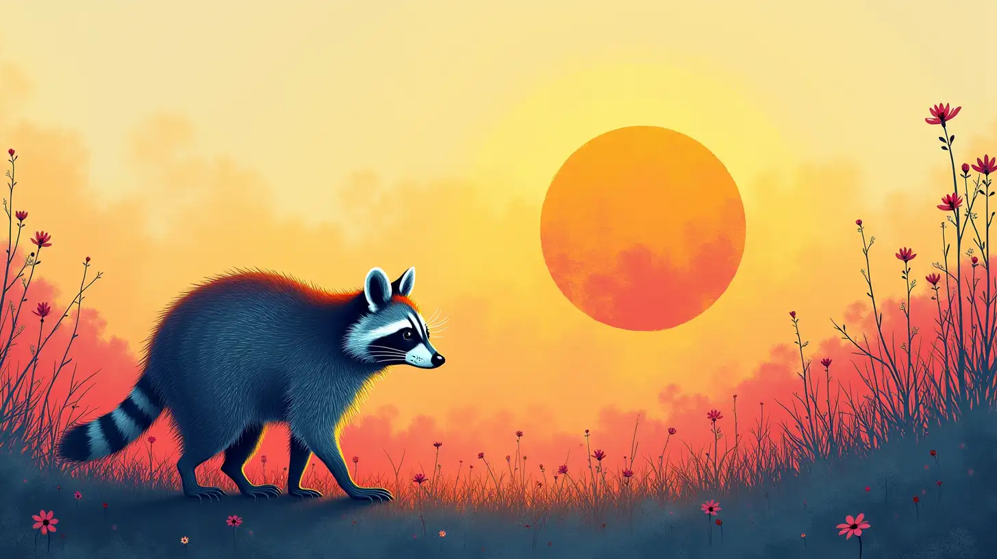 Surreal Raccoon at Sunrise in a DaliInspired Landscape