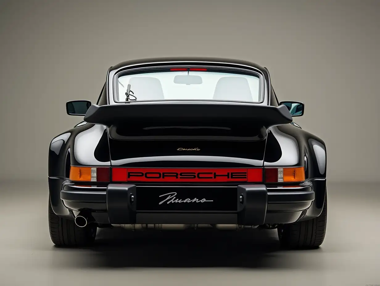 A porche 911 turbo in black backview