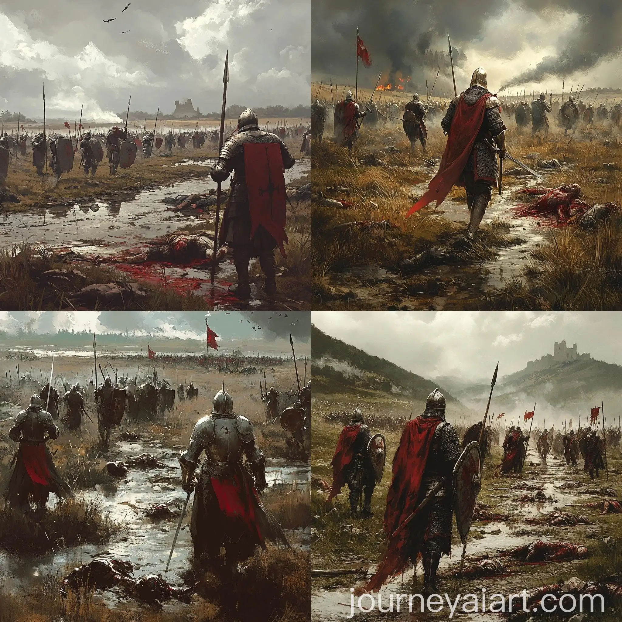 Medieval-Soldiers-Marching-on-BattleTorn-Marshy-Field