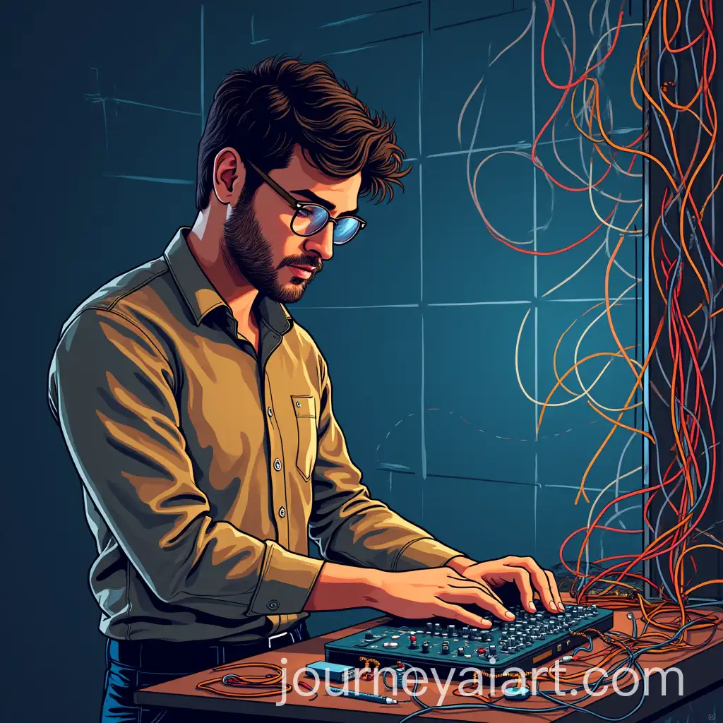 Male-Electrical-Engineer-Surrounded-by-Wires-in-Vector-Style