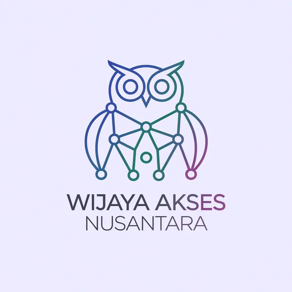 LOGO Design for Wijaya Akses Nusantara Owl Network and Connectivity with Blue Green and Purple Themes