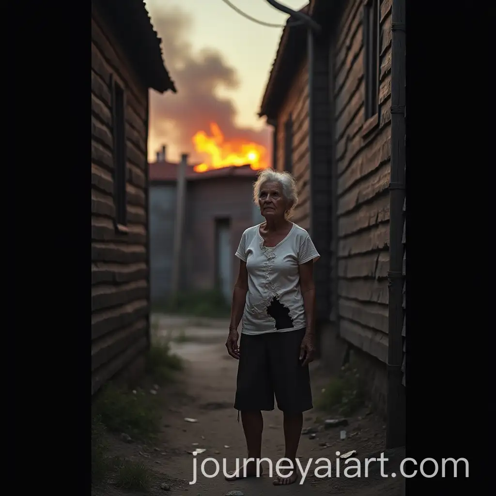 ElderAI-Image-Prompt-Expansionly-Woman-Shocked-by-Fire-in-Narrow-Alley-at-Dawn
