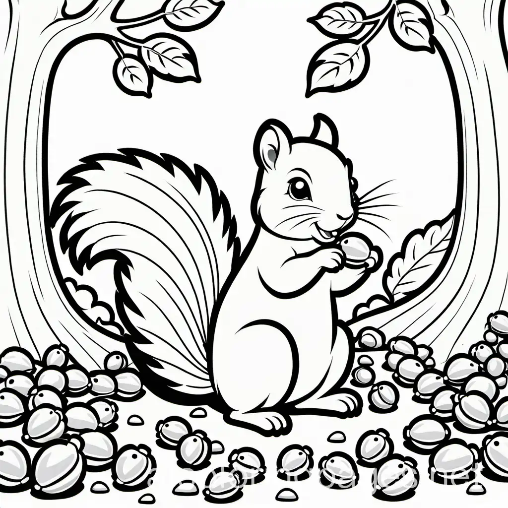 Cheerful-Squirrel-Collecting-Acorns-for-Kids-Coloring-Page