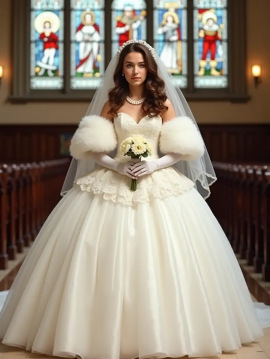 Elegant-Bride-in-Royal-Wedding-Procession-with-Stained-Glass-Backdrop