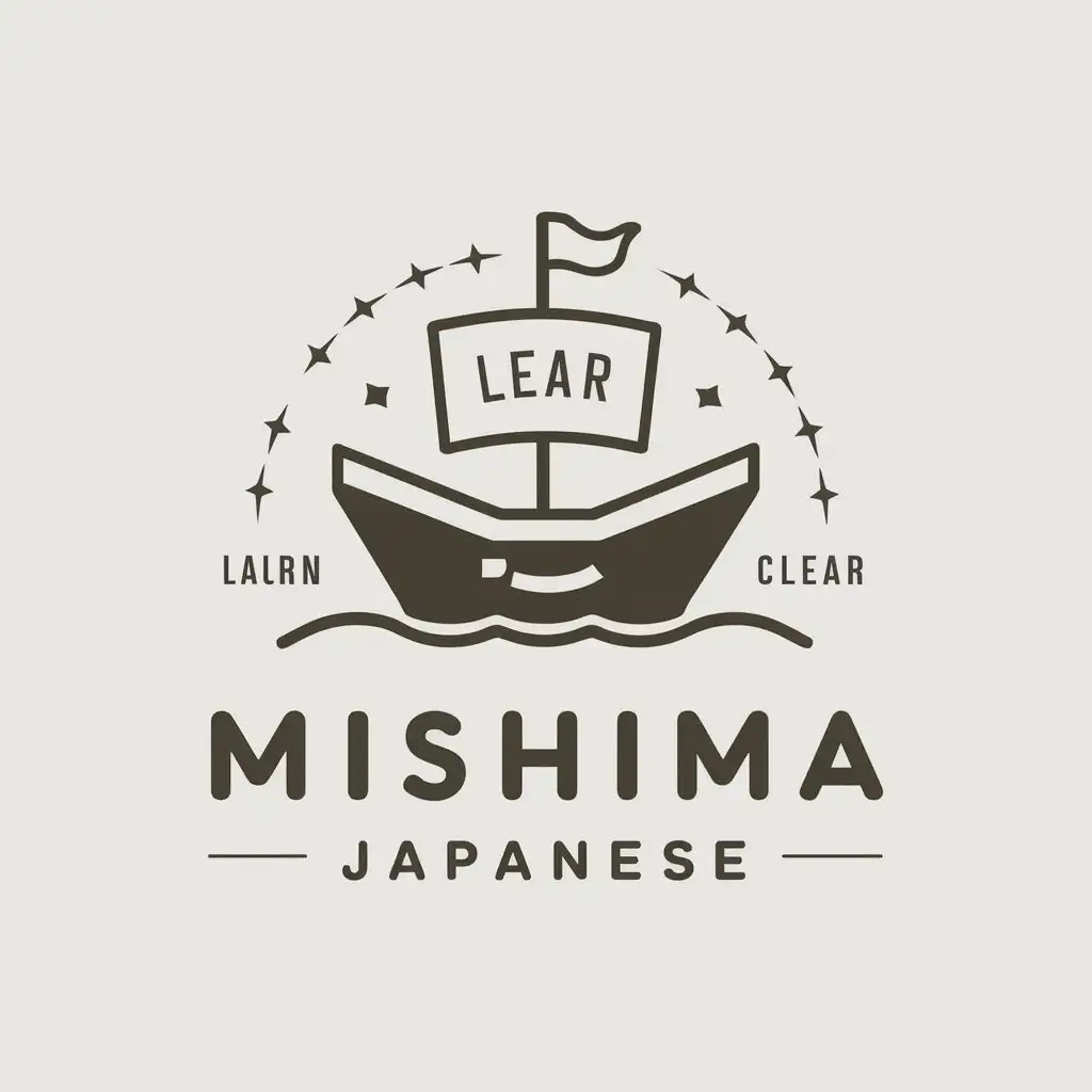 a vector logo design,with the text "Mishima Japanese", main symbol:ship learn pen,Moderate,be used in education industry,clear background