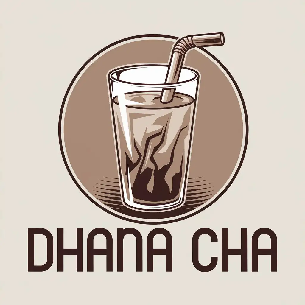 a vector logo design,with the text "dhana cha", main symbol:milk tea,Moderate,clear background