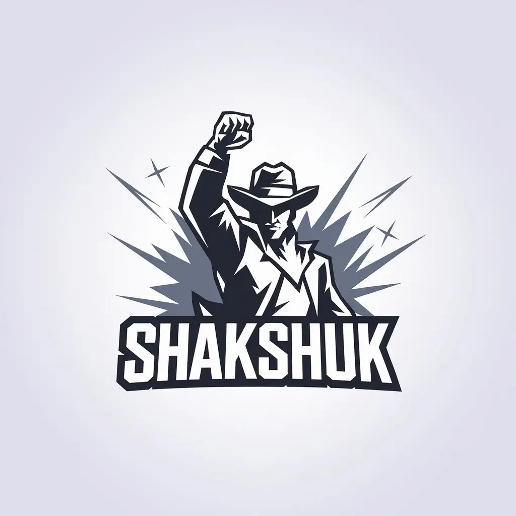 a vector logo design,with the text "Shakshuk", main symbol:cowboy, freedom, freedom, explosions,Minimalistic,be used in games industry,clear background