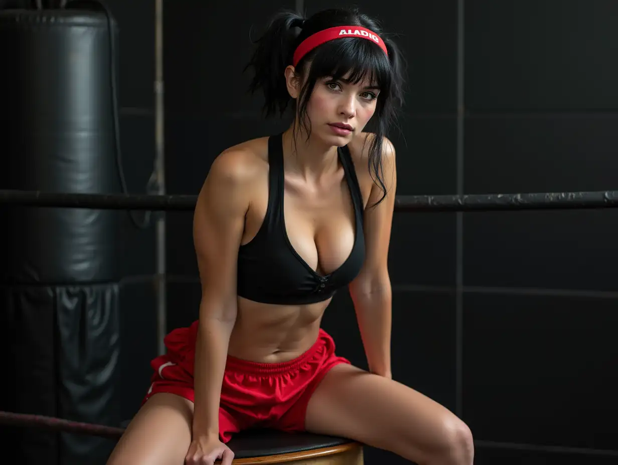 Sweaty-Gym-Woman-Leaning-on-Corner-Stool-in-Boxing-Ring