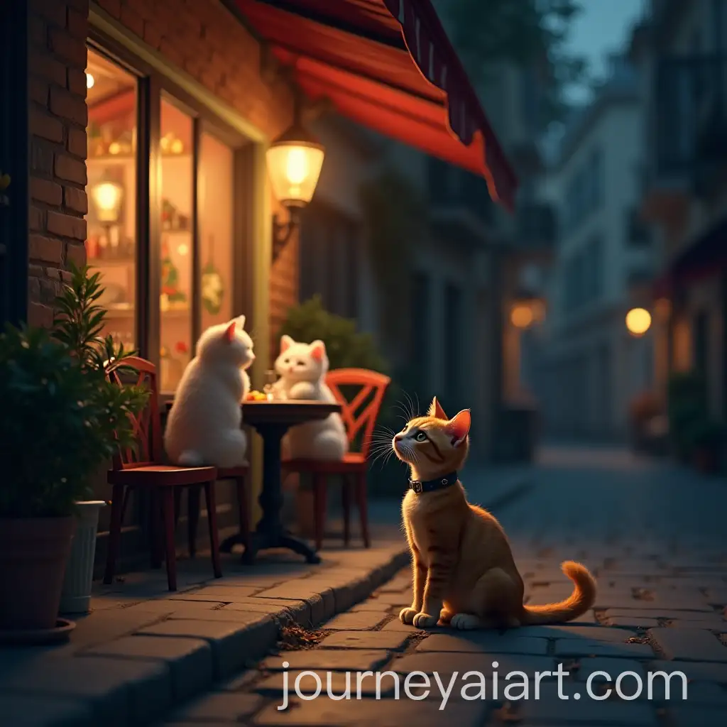 Lonely-Street-Cat-Watching-Rich-Cats-at-Night-Outside-Caf