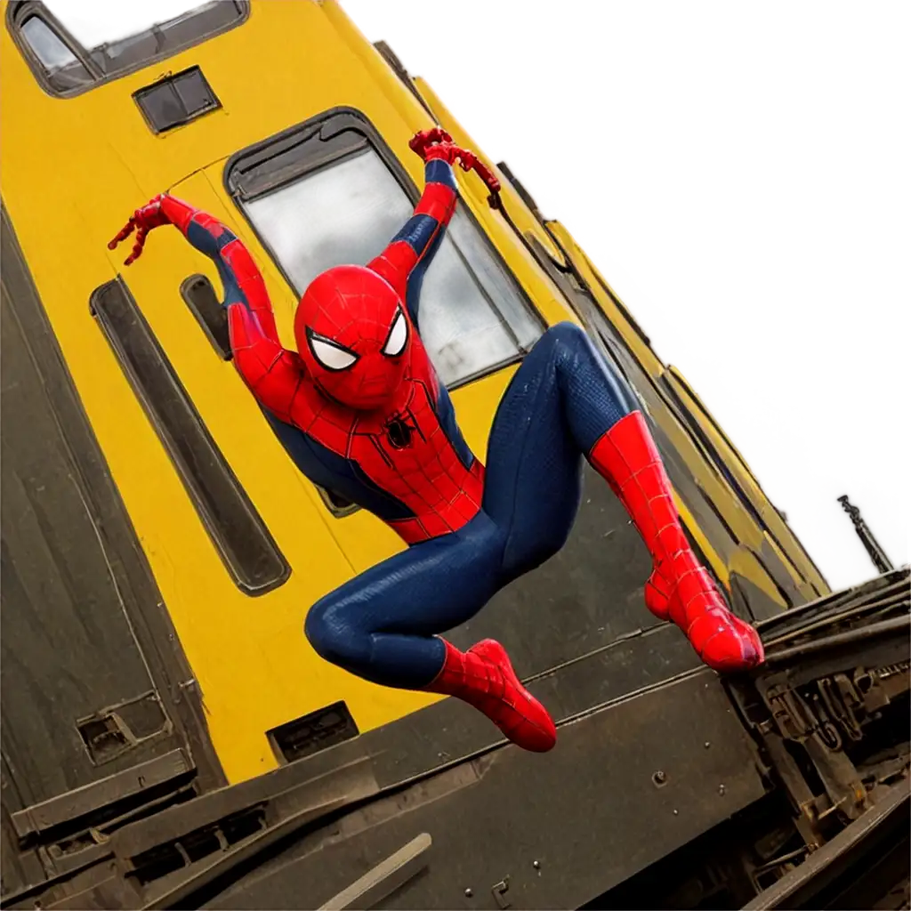 HighQuality-Spiderman-PNG-Image-on-a-Rolling-Yellow-Train
