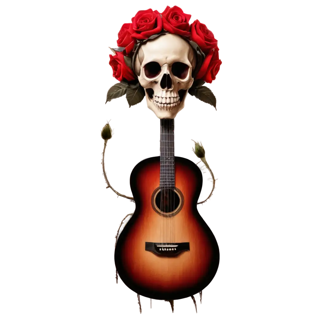 PNG-Image-Cranium-with-Guitar-Arm-and-Crimson-Red-Roses