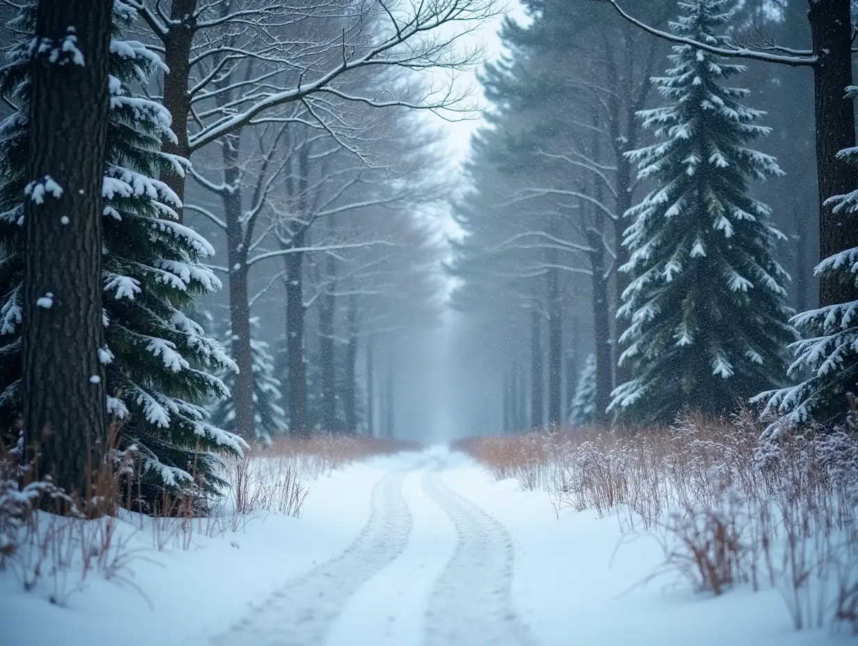 snow falling in a forest, beautiful ground