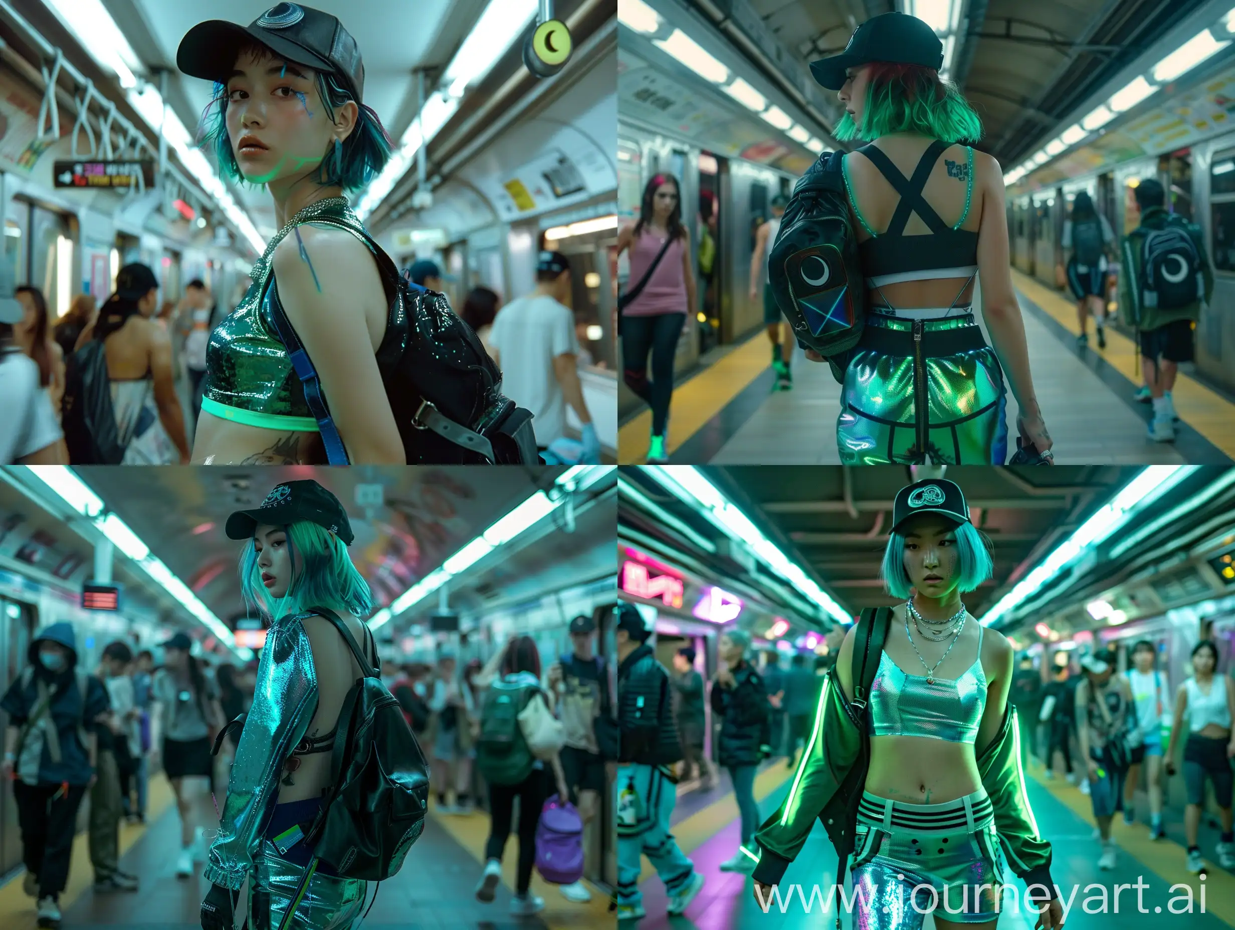 Cinematic-Subway-Scene-with-Fashionable-Korean-Girl-in-Futuristic-Attire