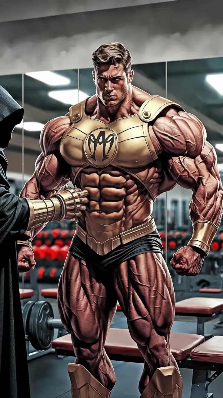 A powerfully muscled, hugely ripped, pumped bodybuilder receives the armor of Aries, becomes a musclegod superhero.