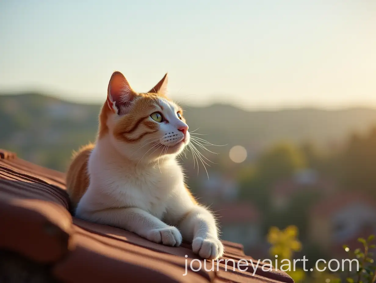 Cat-Relaxing-on-Rooftop-Enjoying-a-Peaceful-View