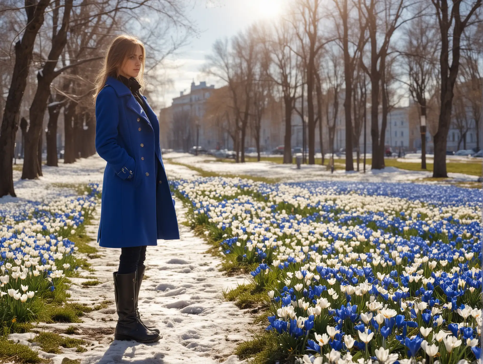 Girl-in-Blue-Coat-and-Boots-in-Springtime-Saint-Petersburg