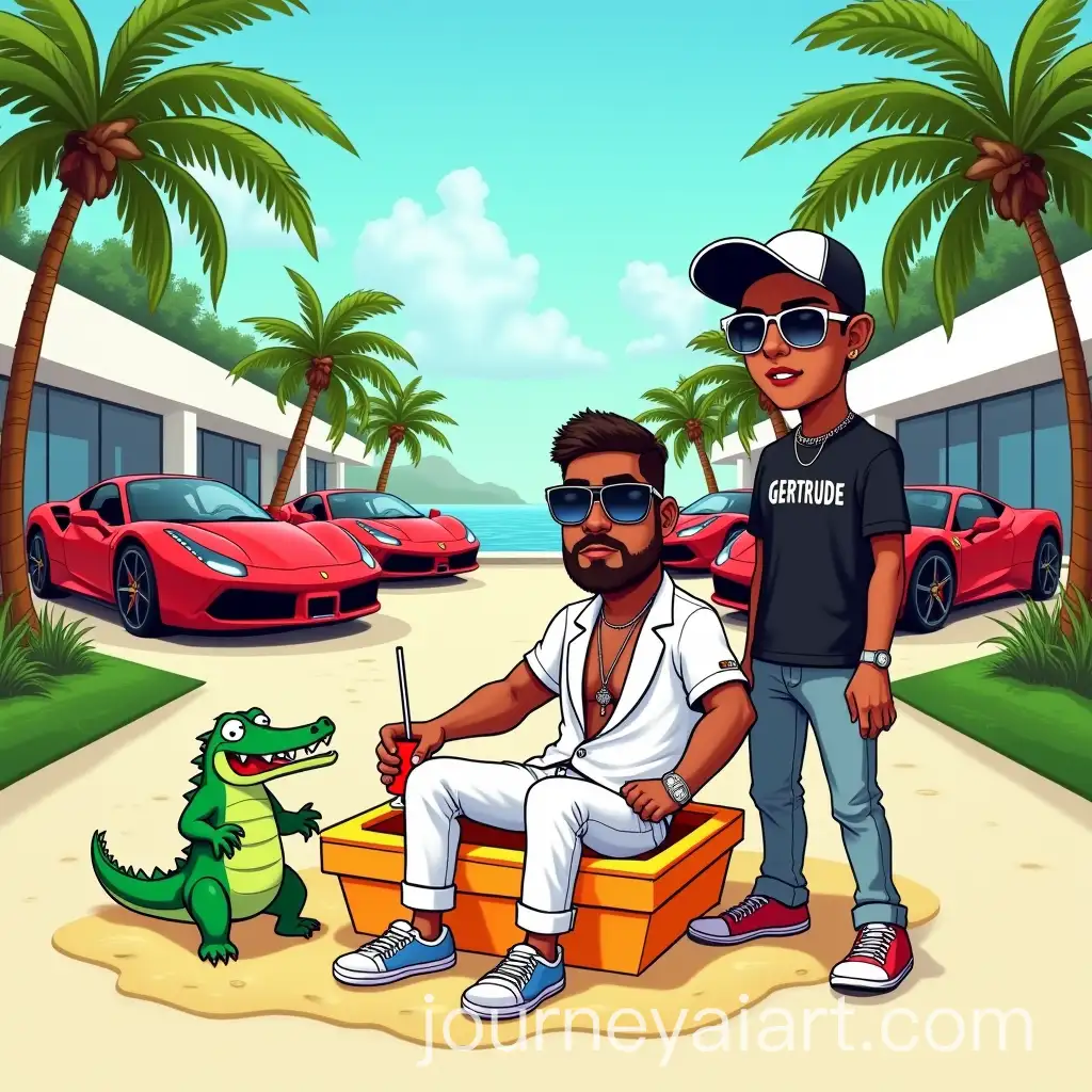 CartoonStyle-Summer-Vibe-with-Luxury-Villa-and-Playful-Characters