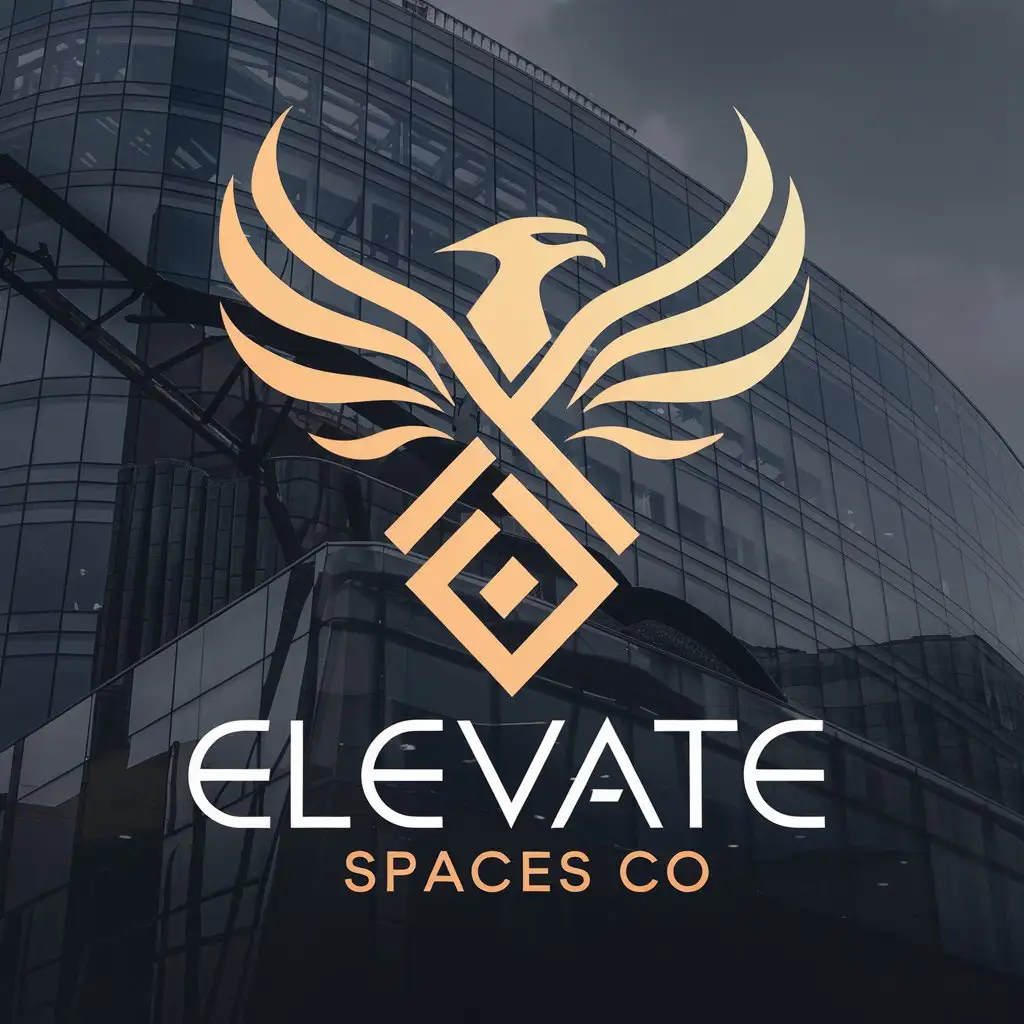 LOGO Design For Elevate Spaces Co Modern Phoenix Emblem in Gold Black and White