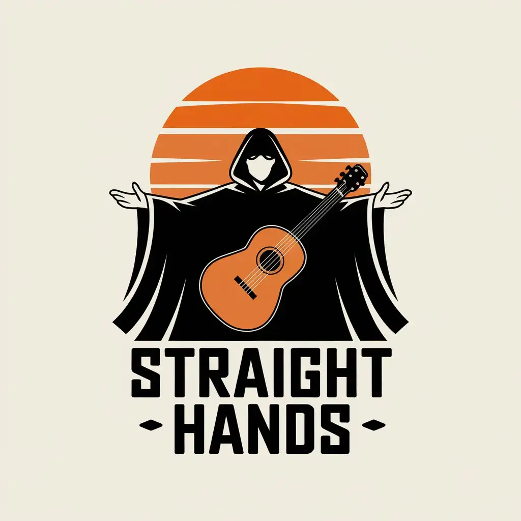 LOGO-Design-for-Straight-Hands-Mysterious-Guitarist-with-Rising-Sun-and-Clear-Background