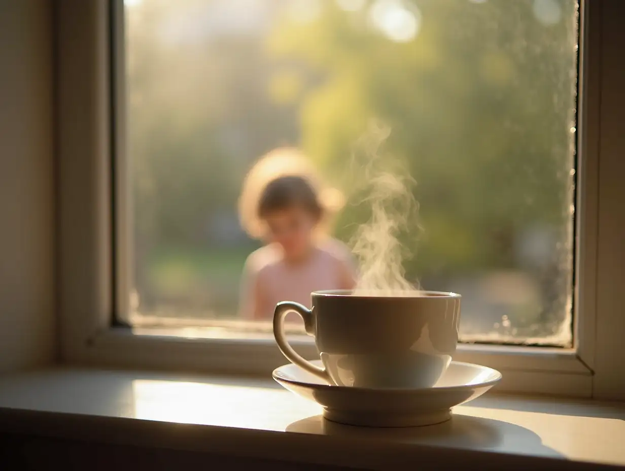 SteAI-Art-Prompt-Expansionaming-Cup-of-Tea-on-Windowsill-with-Morning-Light-and-Blurry-Garden-View