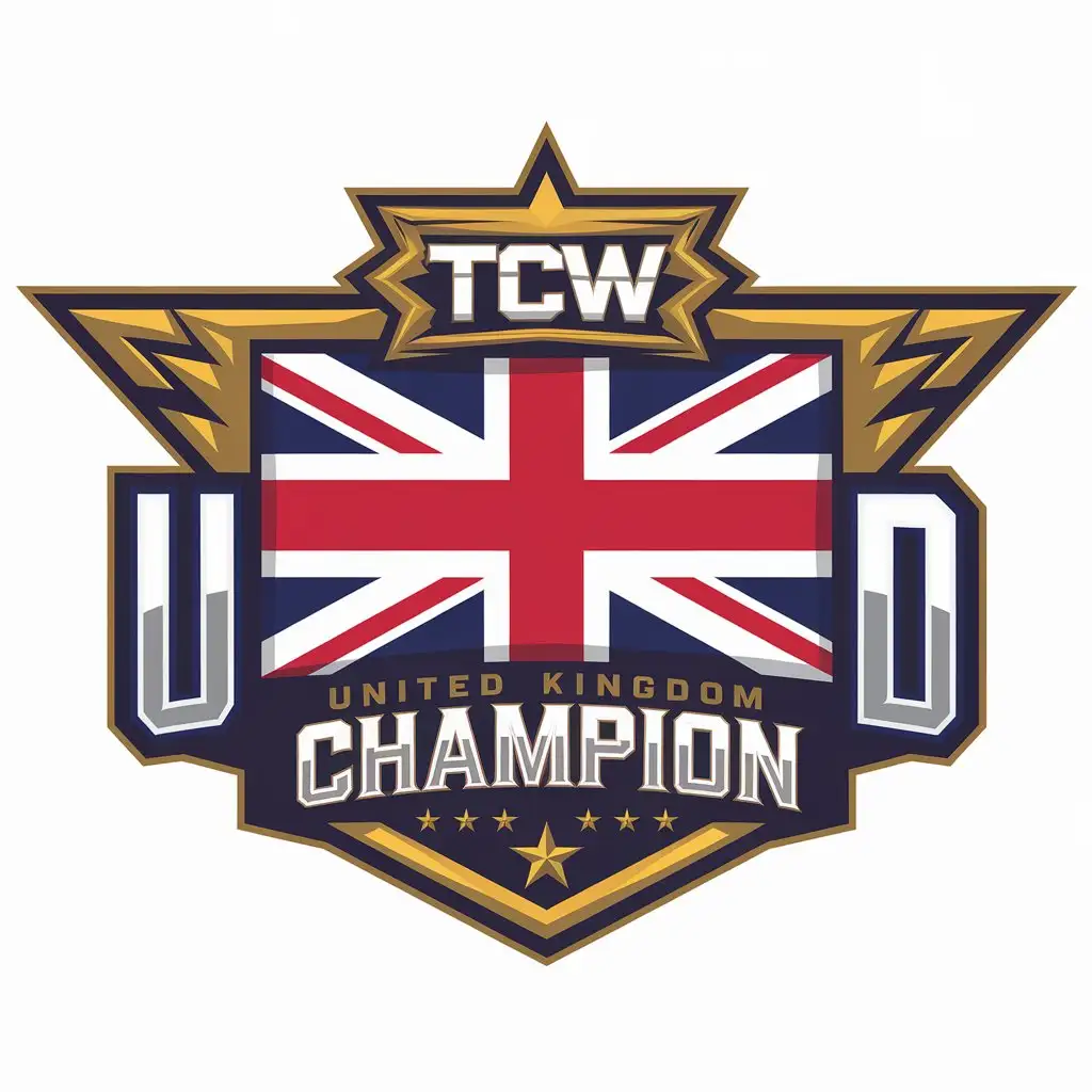 LOGO Design for TCW United Kingdom Champion UK Flag with Bold Text and Modern Symbolism