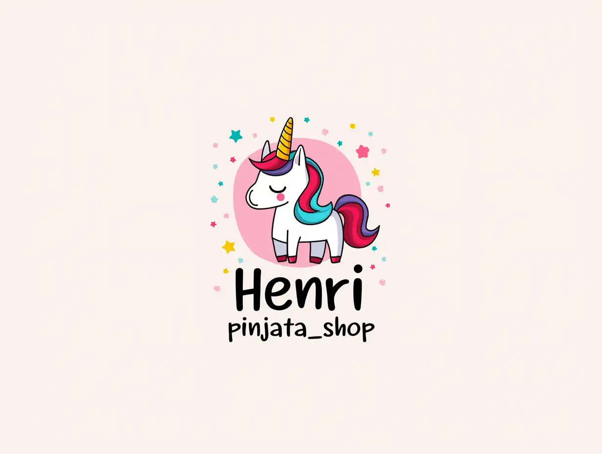 I have an online page of pinate. I want a logo with the writing Henri_pinjata_shop and a unicorn pinata to understand the purpose of the page. The colors of the logo are like the colors of the insta6 icon