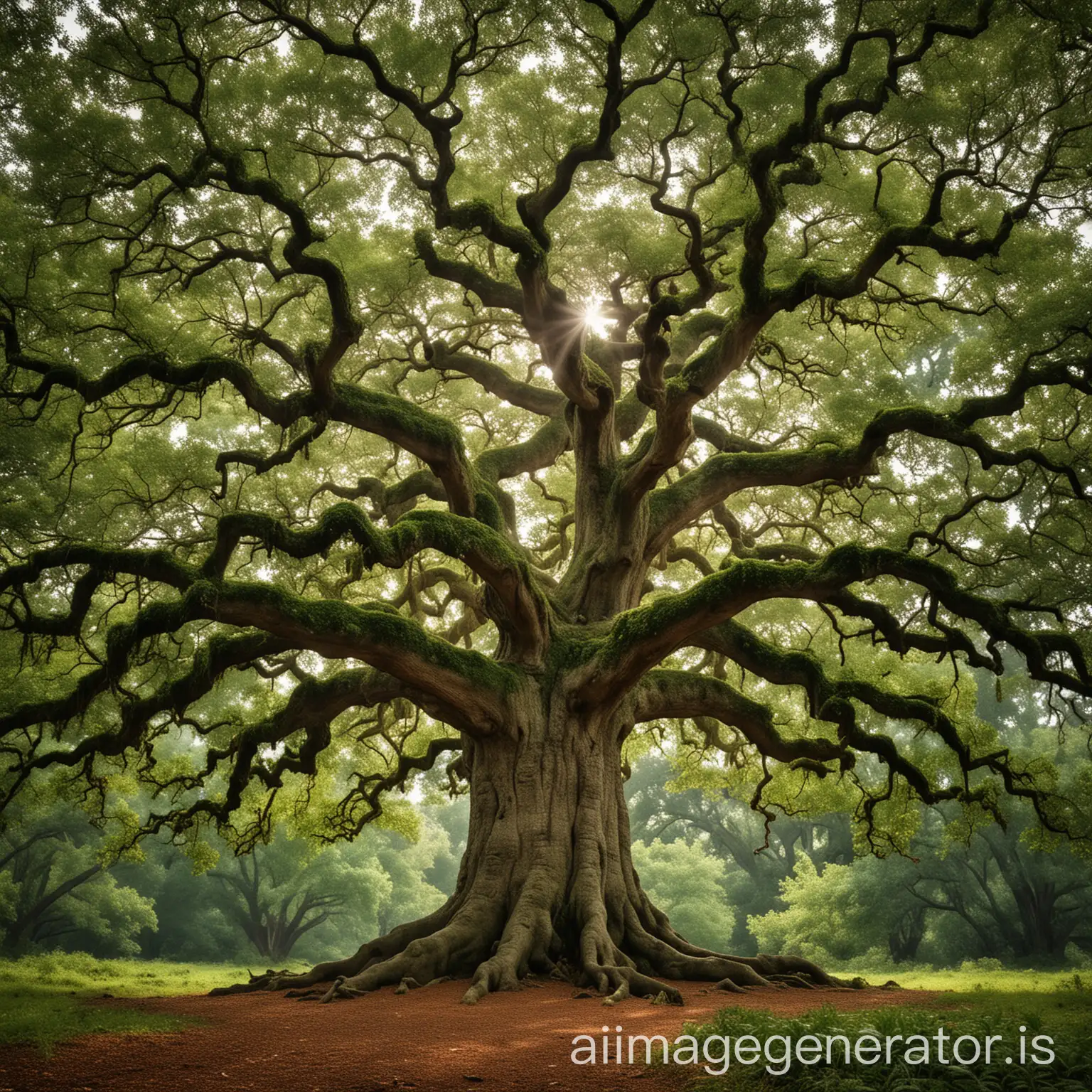 In a lush green forest filled with vibrant flora and bustling wildlife, there stood an ancient and majestic oak tree named Oliver. Known for his towering presence and extensive branches that seemed to touch the sky, Oliver was revered throughout the forest for his wisdom and kindness. His deep roots anchored him firmly in the earth, symbolizing his vast knowledge and strength.