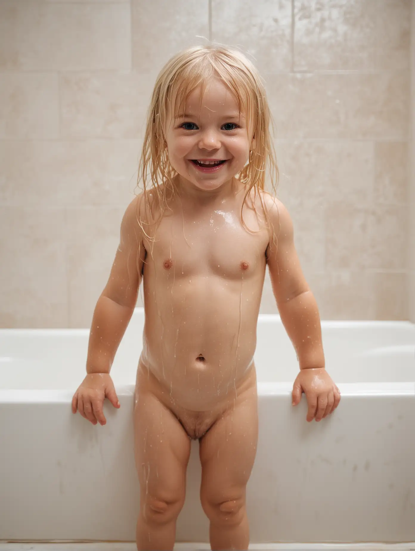 Smiling-3YearOld-Girl-with-Long-Blonde-Hair-Standing-in-Bathtub