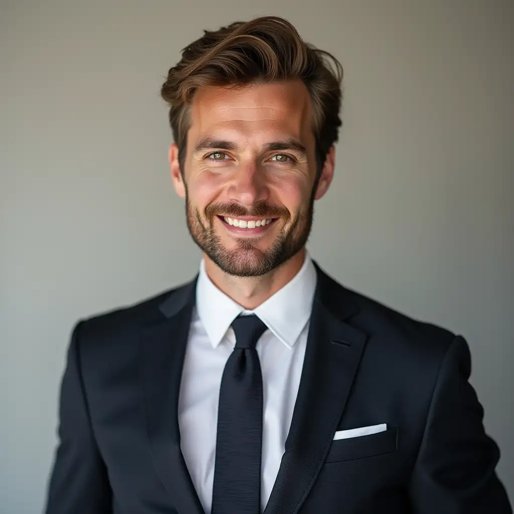 Passport size photo Handsome man wearing suit and tie