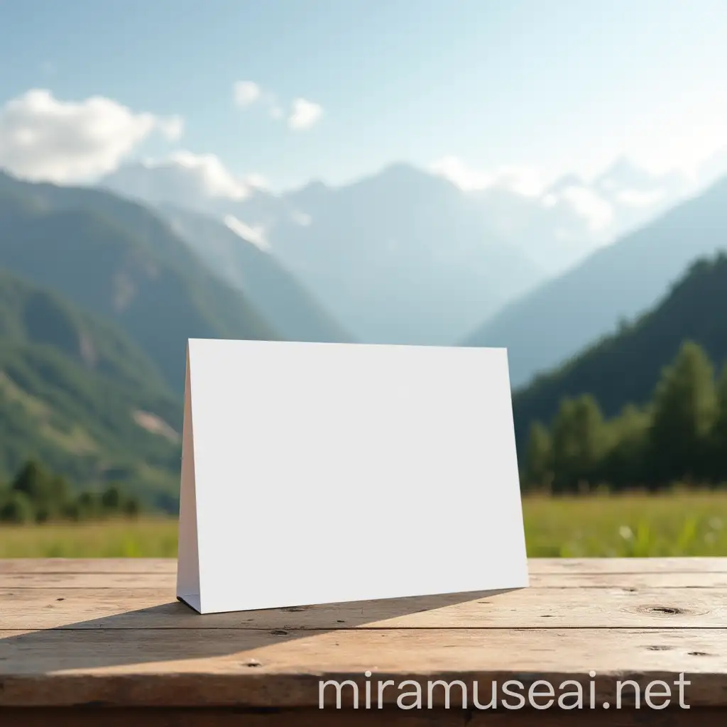 Empty Wooden Sign with Mountain Landscape Background