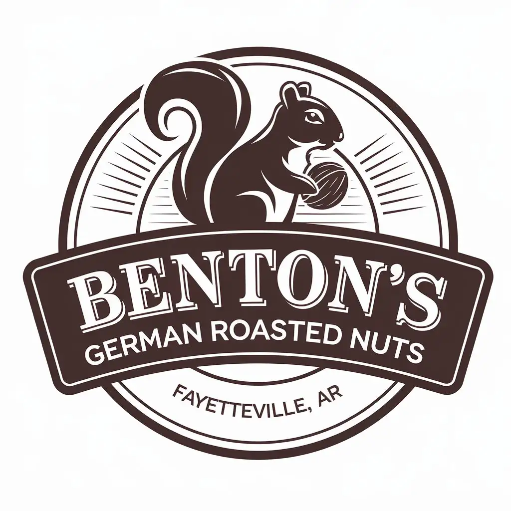 LOGO Design for Bentons German Roasted Nuts Squirrel Holding Nut with Fayetteville AR Theme for Restaurant Industry