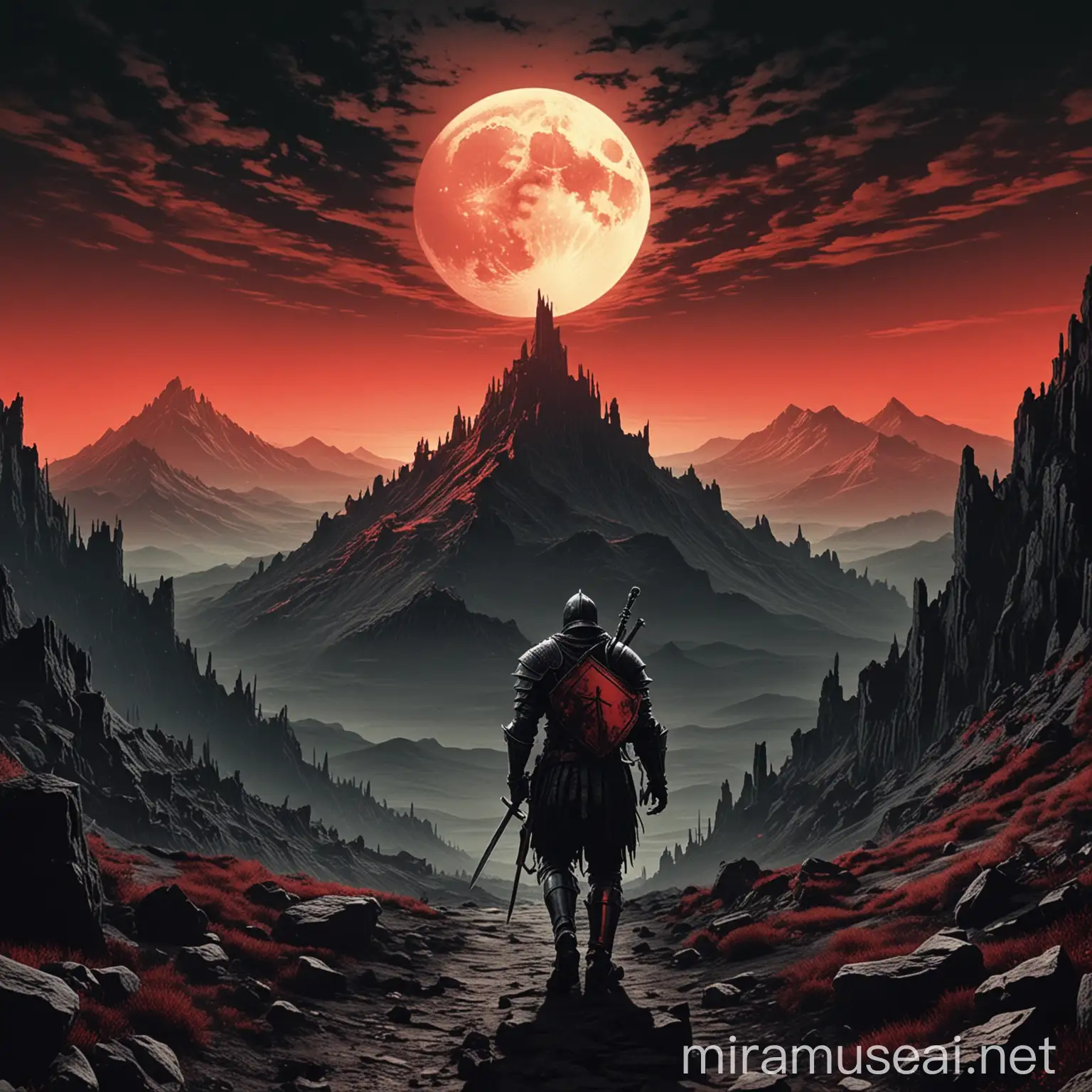 Knight Walking Alone to Distant Mountain in Dark Souls Movie Scene