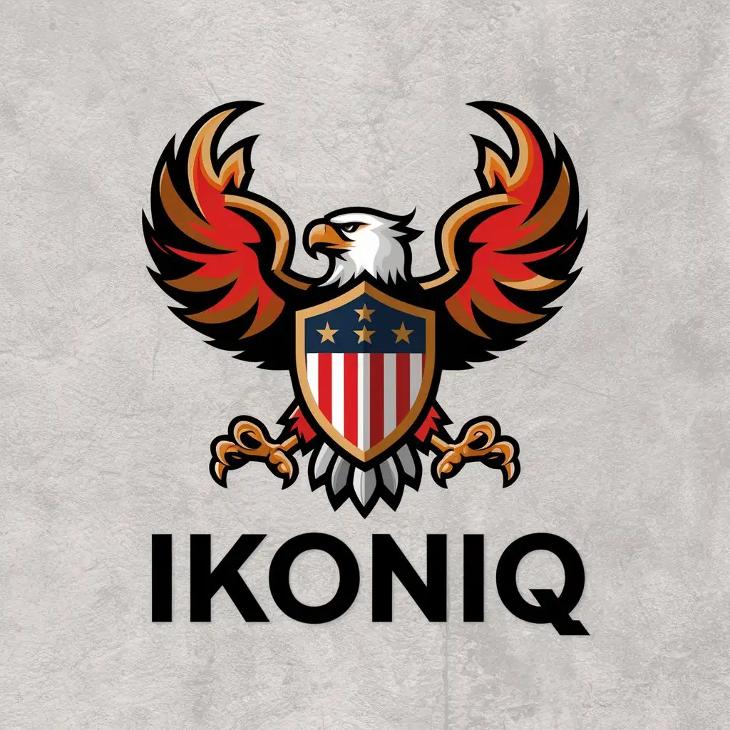 LOGO Design for IKONIQ Strong Eagle with American Shield in Red White Blue